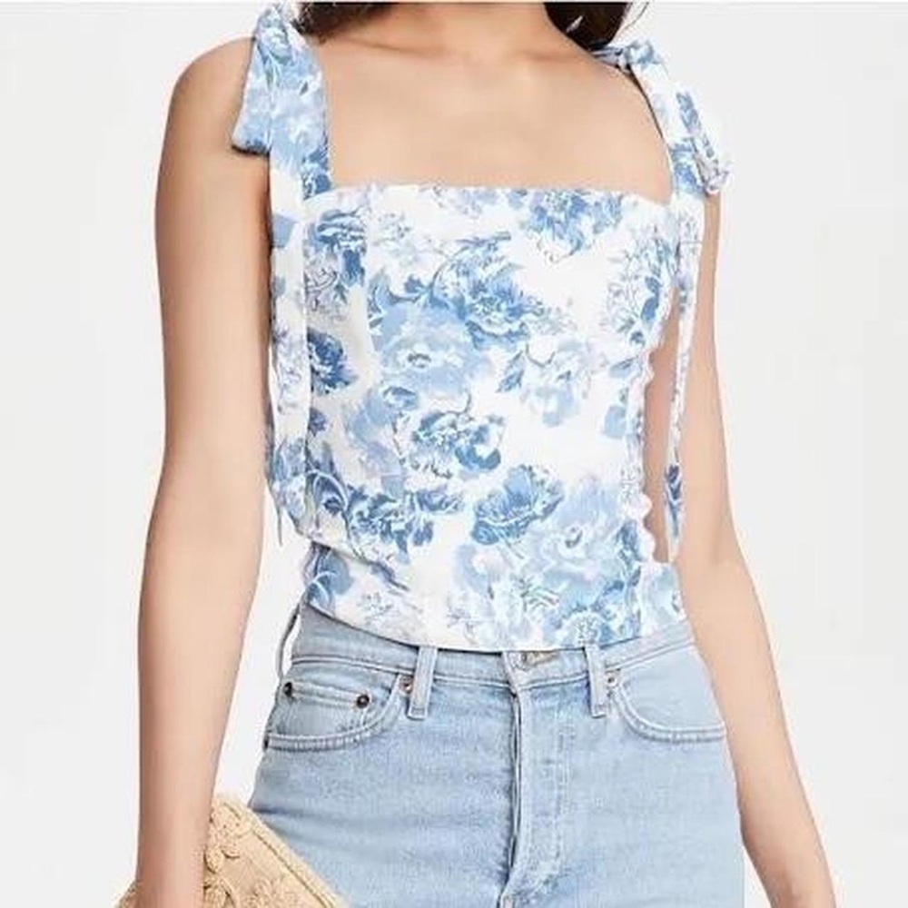 Reformation Blue and White Floral Tank Top